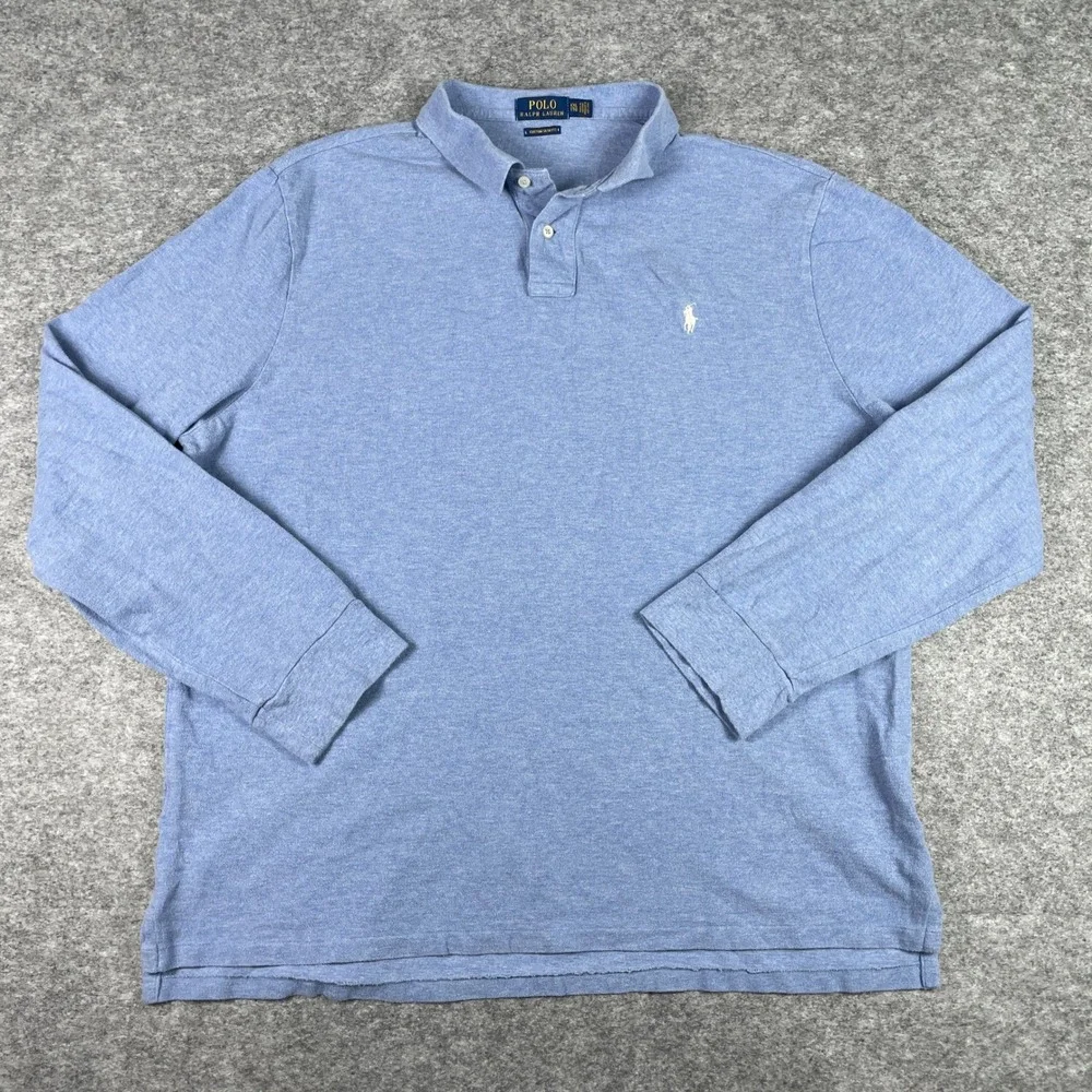 Polo Ralph Lauren Shirt Mens XXL Blue Custom Slim Fit Long Sleeve Pony Pique